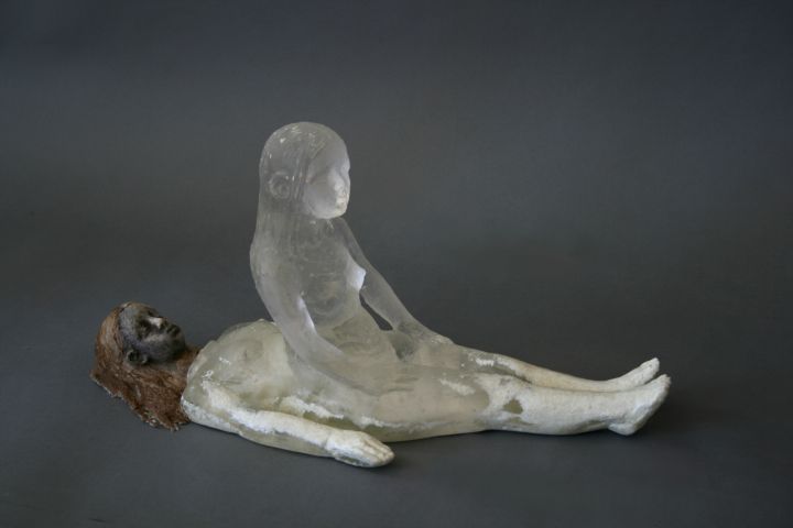 When You Sleep  cast glass and raku fired clay   9 x 19 x 8 inches 